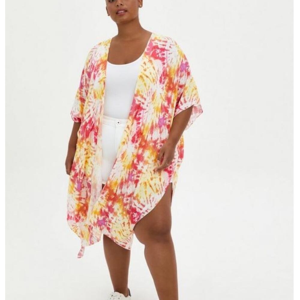 Torrid Pink Yellow Tie Dye Duster Kimono